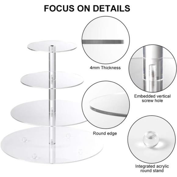 Cupcake Stand,4-Tier Round Acrylic Cupcake Display Stand Dessert Tower Stand - Picture 4 of 7
